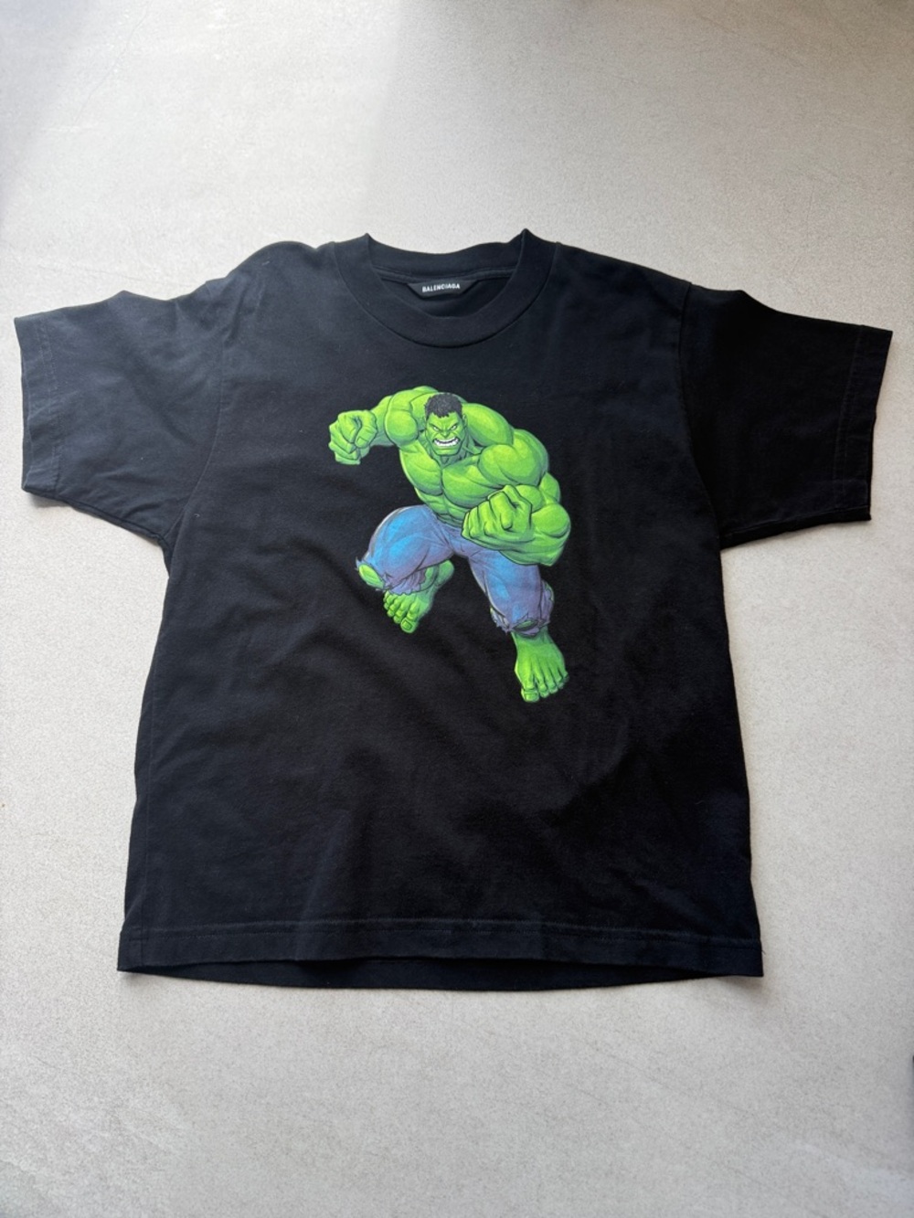 Balenciaga Black Tee with Green Hulk Graphic